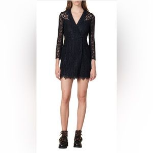 Sandro Nani Lace Cotton Blend Minidress in Dark Navy